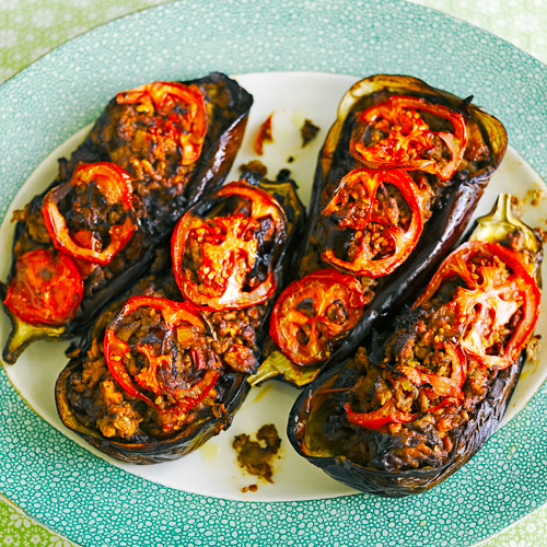 Gevulde aubergines met kalfsgehakt